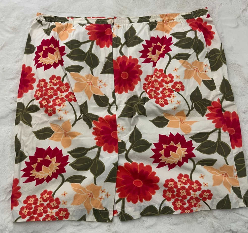ANNEX Casual Corner Womens Floral Straight Skirt White Red Green Size XL